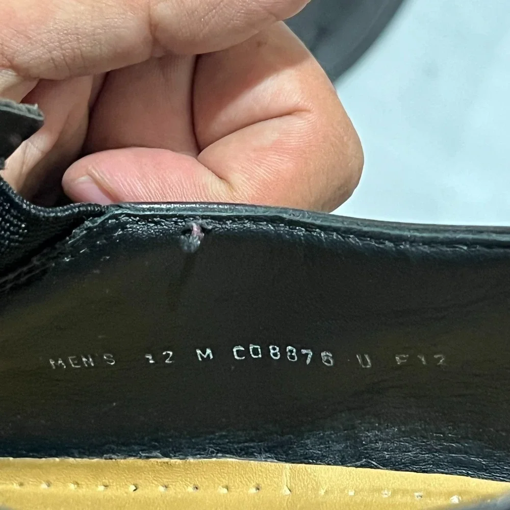 Cole Haan Mens Black Leather Square Toe Comfort Slip-On Dress Shoes Size 12